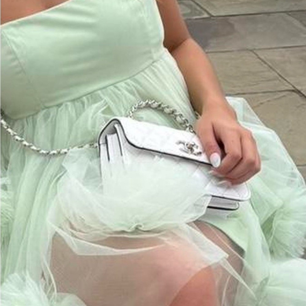 Quilted Mini Trendy CC Wallet On Chain WOC White with Silver Accents - Picture 4 of 4